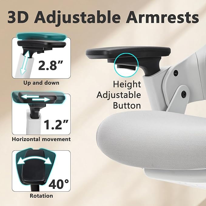 CLATINA Ergonomic High Swivel Executive Chair with Adjustable Height Head 3D Arm Rest Lumbar Support and Upholstered Back for Home Office Gray-DeskLoop Office