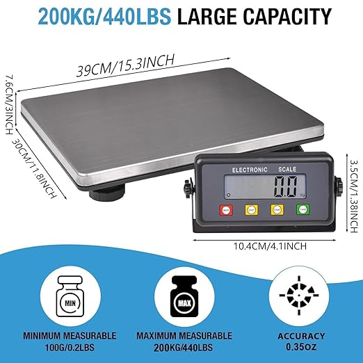 SurmountWay Large Shipping Scale, 440lb/0.35oz Digital Postal Scale with Tare/Count/Auto-Off Function, High Accurate Shipping Scale for Packages,Small Business,Luggage,Warehouse,Home (15.3"x11.8")-DeskLoop Office