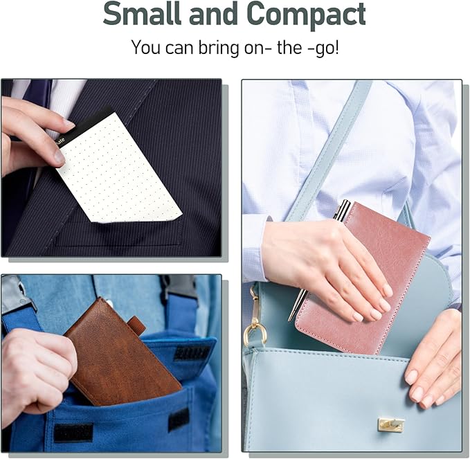 WEMATE 10 Pieces Small Notepad Holder Set Pocket Notebook - Included Mini Pocket Notepad Holder Set with 8 Memo Book Refills and Metal Pen for Meetings, Daily Records, and Notes 3 x 5 Inch (Black)-DeskLoop Office