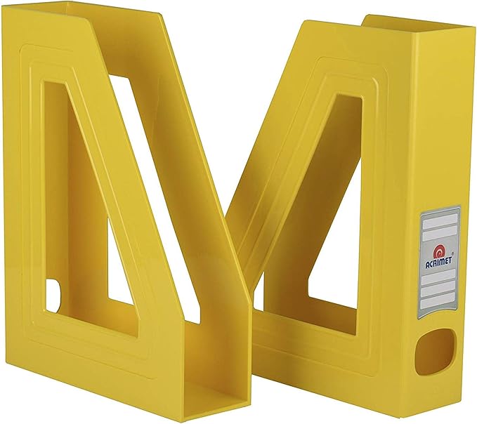 Acrimet Magazine File Holder, Durable Rack, Space-Saving Organizer (Plastic) (Yellow Color) (2 pack)-DeskLoop Office