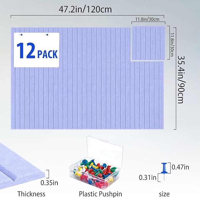 Cork Boards for Walls 48" x 36" Felt Board Alternative, 12 Pack Felt Wall Tiles Bulletin Board, Large Cork Board for Office Pin Board Tack Board Cork Boards-DeskLoop Office