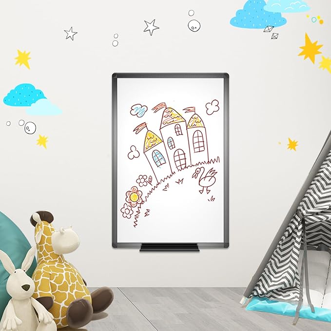 VIZ-PRO Magnetic Whiteboard/Dry Erase Board with Black Aluminium Frame, 18 X 12 Inches, Includes 1 Eraser & 2 Markers & 4 Magnets