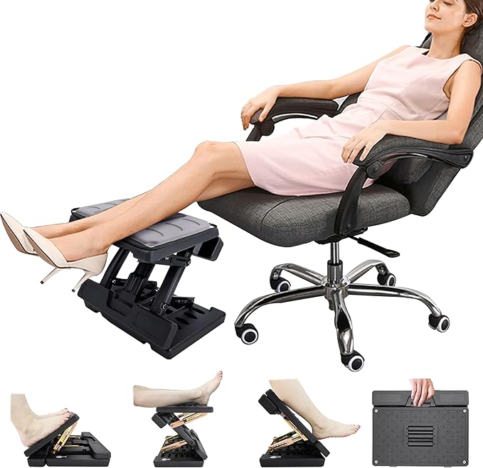 Adjustable Foot Rest and Footstool Under Desk, Ergonomic Leg Rest with Massage Roller, Height & Angle Adjustable, Detachable Cushion for Office and Home (Gray)-DeskLoop Office