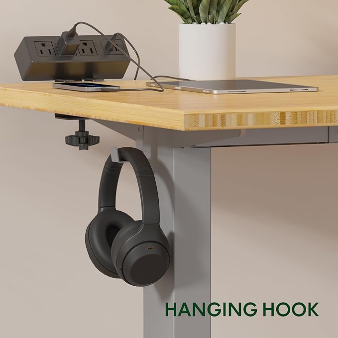 FLEXISPOT EN2 Whole-Piece Bamboo Standing Desk with Clamp Power Strip, 48 x 24 Electric Stand Up Height Adjustable Desk with Cable Management (Grey Frame + 48" Bamboo Top, 2 Packages)-DeskLoop Office