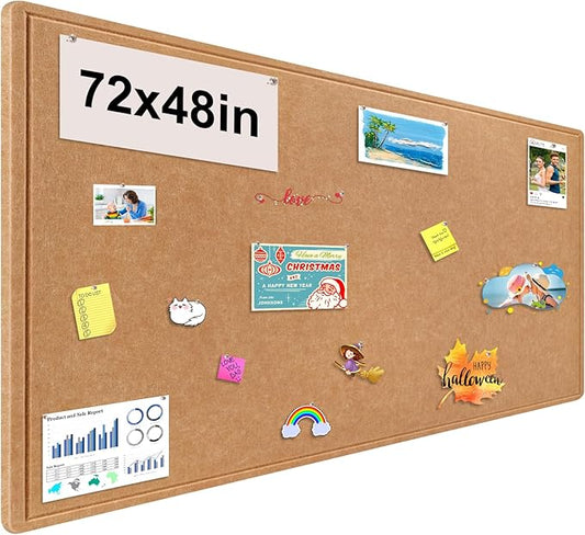 Large Bulletin Board, Foldable 72x48 Inches Cork Board Alternative, Large Felt Board Decorative Pin Board for Wall, Foldable Photo Board Self-Adhesive Vision Board with 36 Pushpins Brown-DeskLoop Office