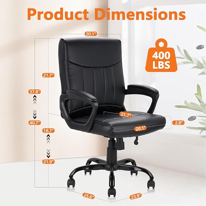 CLATINA Mid Back Leather Office Executive Chair with Lumbar Support and Padded Armrestes Swivel Adjustable Ergonomic Design for Home Computer Desk 8 Pack-DeskLoop Office