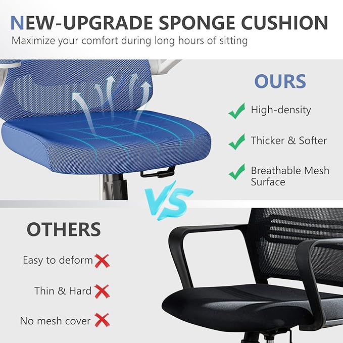 Office Chair,Ergonomic Comfy Home Desk Chair with 350LBS Capacity,High Back Gaming Chair with Wheels,Mesh Computer Chair,Lumbar Support, Adjustable Headrest,Flip-up Armrest-DeskLoop Office