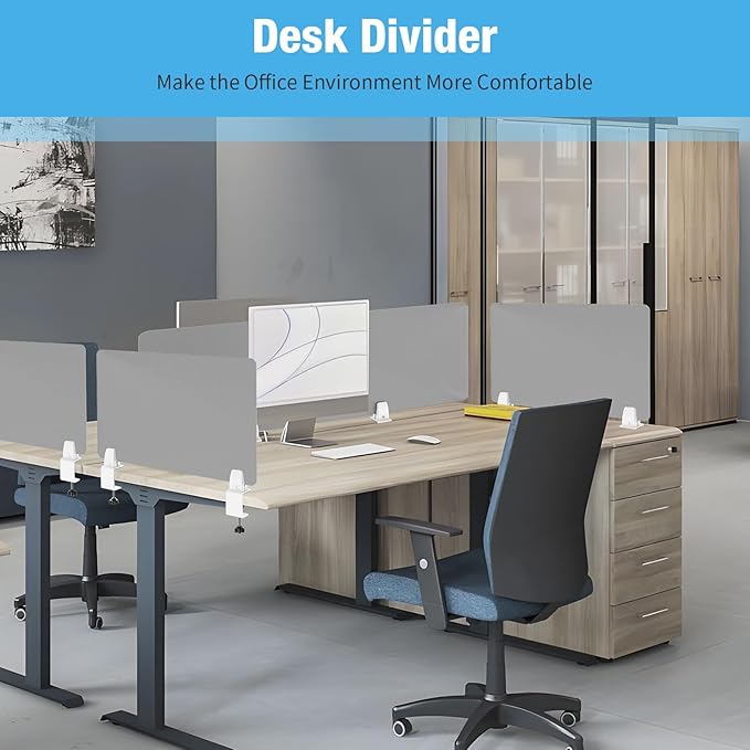 Desk Divider 4 Pcs Desk Privacy Panel 47.2''L x 15.8W'' Office Partitions Grey Acrylic Panel Pack of 4 Desk Divider Partition with Adjustable Universal Base Brand: Yeaborn-DeskLoop Office