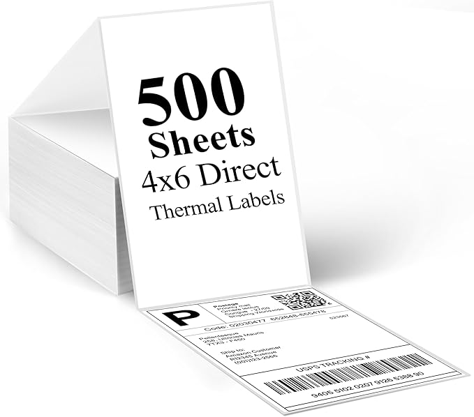 LotFancy 4x6 Thermal Labels, 500 Shipping Labels with Perforation, Permanent Adhesive, White Mailing Label Stickers, Compatible with Rollo, Zebra Thermal Printers-DeskLoop Office