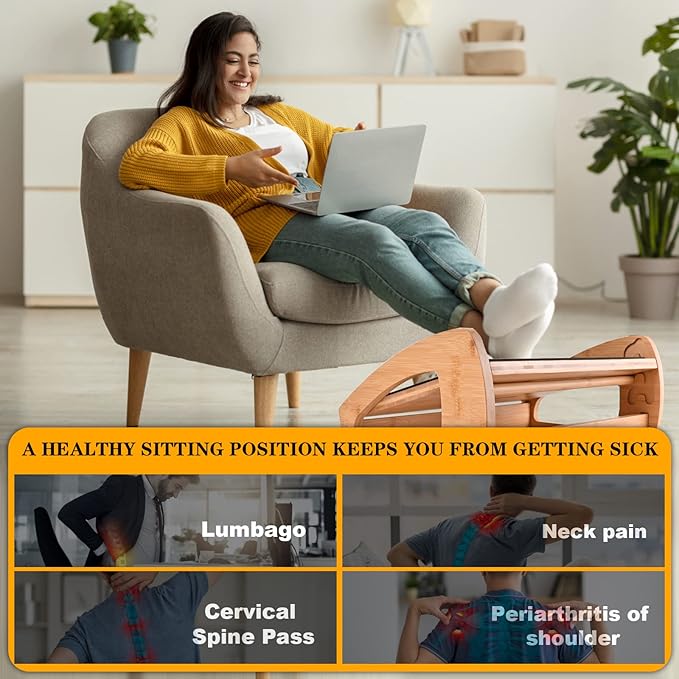 Bamboo Under Desk Footrest, Ergonomic Foot Rest with 4 Height Position Office Footrest, Improves Posture and Blood Circulation, Portable Step Stool for Home and Office (Standard)-DeskLoop Office