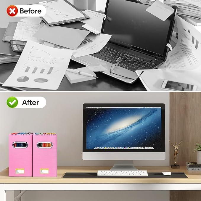 BALEINE File Organizer Box, Cardboard File Folder Organizer with Handle for Letter Size, Portable Collapsible Hanging Filing Box for Home Office Document Storage (4 Pack, Pink)-DeskLoop Office