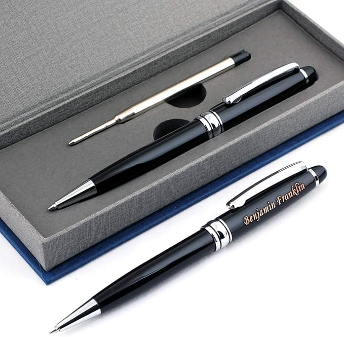 Free Engraving - Personalized Roller Ballpen, Ballpoint pen, Refillable Pens, Retractable Medium Refill Pen Black Ink, Custom Gifts for Men and Women, Classy Gift Box-DeskLoop Office