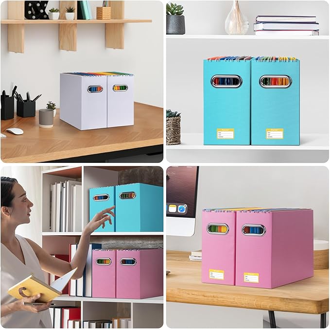 BALEINE File Organizer Box, Cardboard File Folder Organizer with Handle for Letter Size, Portable Collapsible Hanging Filing Box for Home Office Document Storage (2 Pack, Blue)-DeskLoop Office