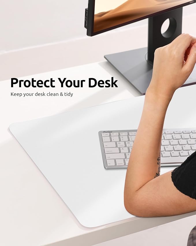 YSAGi Leather Desk Protector, Office Mat, Large Mouse Mat, Non-Slip PU Leather Blotter, Laptop Desk, Waterproof Writing Pad for Office and Home (White, 31.5" x 15.8")-DeskLoop Office