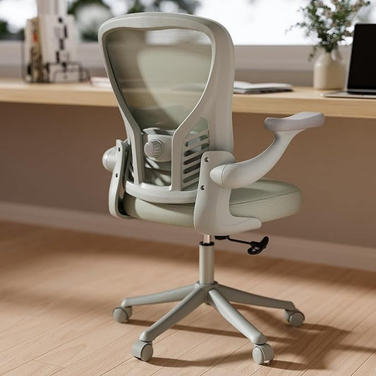 GYI Computer Desk Chair, Ergonomic Office Desk Chairs with Mesh Back, Adjustable Lumbar Support, Height, 3D Flip-up Arms, Wheels, Rocking Function, Grey-DeskLoop Office