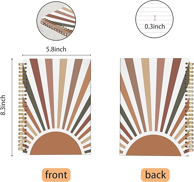 VNWEK Boho Sun Sunrise Sunset Colorful Sunshine Spiral Notebook Journal 5.5×8.3 Inch,Boho Mid-Century Modern Art Lined Hardcover Spiral Notebook for Work Notes Journaling,Boho Gifts for Women Girls-DeskLoop Office