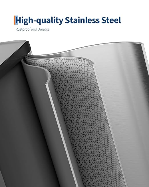 GarveeHome 2 x 8 Gallon Stainless Steel Double Trash Can with Lid for Kitchen, Large Dual Trash and Recycle Bin Combo, Step-on Kitchen Metal Garbage Cans, PP Inner Buckets, Liner Rim, Silver-DeskLoop Office