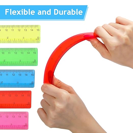Zonon 100 Pcs 6 Inch Rulers Bulk Plastic Flexible Small Straight Rulers with Inches and Centimeters First Day of School Gift for Students Back to School Office Supplies(Colorful, Transparent)-DeskLoop Office