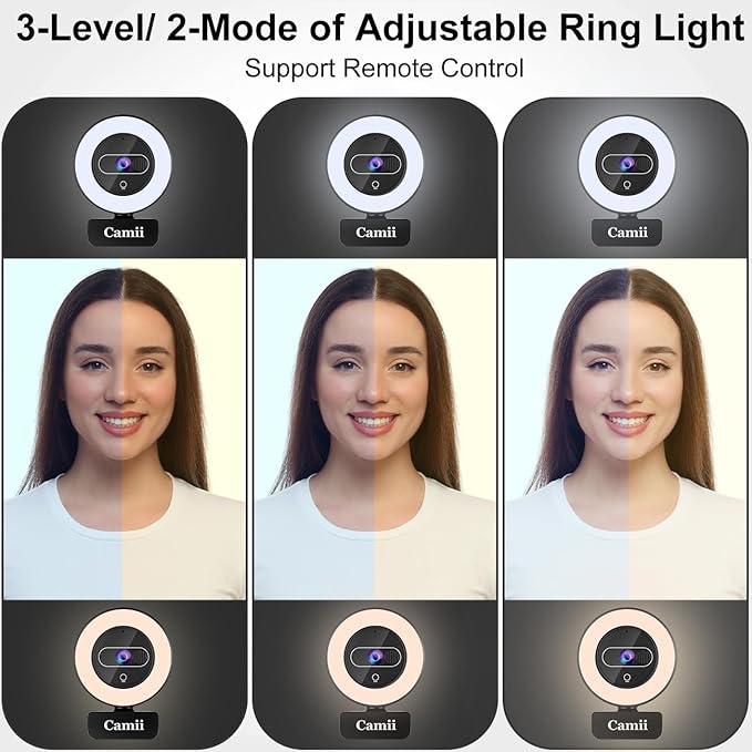 4K Webcam with Light, HD Webcam for PC with Remote Control, Built-in Privacy Cover, Adjustable Brightness, Noise Reduction Mics, for Zoom Skype Teams Laptop and Google Meet-DeskLoop Office