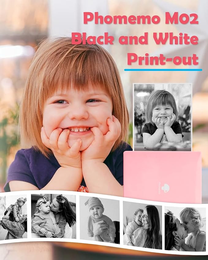 Phomemo Mini Sticker Printer- Mini Printer Sticker Maker Machine M02, Print Pods Suitable for Creative DIY, Diaries, Photos, Study Notes, Portable Thermal Inkless Label Maker for Home/Travel, Pink-DeskLoop Office