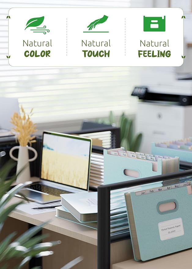 Accordion File Organizer, 12 Pockets Wheat Straw Expanding File Folders, Upright & Open Top, Monthly Bill Receipt Organizer, 100% BPA Free, Return to Nature, Healthy Living, Letter/A4 Size-Sky Blue-DeskLoop Office