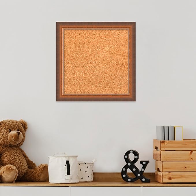 Amanti Art Natural Cork Board for Wall, 14x14 Vision Board with Bronze Frame, X-Small Corkboard Office Decor for Home Organization, Modern Corkboard Pinboard to Display Items for Home Organization in-DeskLoop Office
