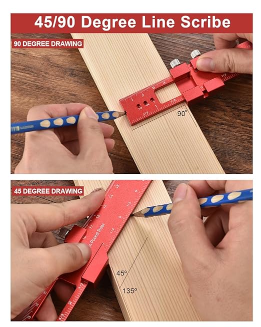 Woodworking Ruler Precision Pocket Rule - BOXmime 12,8,6 Inch Metal Slide Stop Marking Ruler Metric Inch Measuring Wood Working Scribing Rulers - Engineers Woodwork Adjustable Sliding Ruler-DeskLoop Office