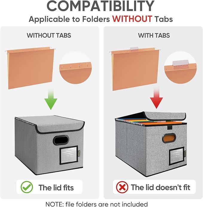 BALEINE File Organizer Box with Lid, Collapsible File Folder Organizer with Plastic Slide, Hanging File Folder Box for Office Document Storage (1 Pack, Grey)-DeskLoop Office