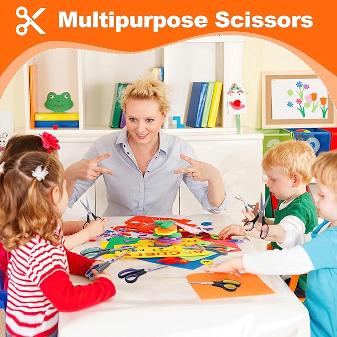 Scissors for Office School Supplies, Hnncugty 8" Scissors All Purpose Bulk Set of 6-Pack, Sharp Shears for Home Craft Sewing Fabric Middle School Student Teacher Supplies, Comfort Right/Left Handed-DeskLoop Office