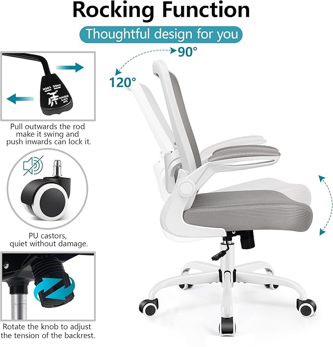 FelixKing Office Chair, Ergonomic Desk Chair Breathable Mesh Chairs with Adjustable High Back Lumbar Support Flip-up Armrests, Executive Swivel Comfy Task Computer Chairs for Home Office Gray-DeskLoop Office