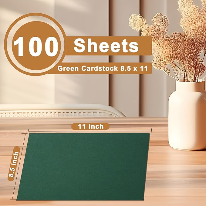100 Sheets Dark Green Cardstock 8.5 x 11 Crafting Paper, 200gsm/75lb Heavyweight Paper Christmas Green Card Stock for DIY Cards Making, Greeting Cards, Invitations, Party Decorations, Menus-DeskLoop Office