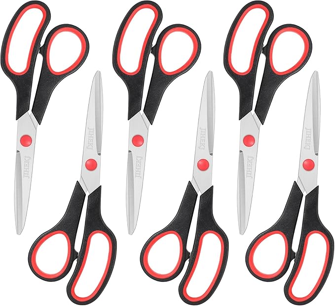 Scissors Bulk black 6-Pack, All Purpose Stainless Steel Sharp Scissors for Office Home General Use Craft Supplies, High/Middle School Classroom Class Older Kids Set, Right/Left-DeskLoop Office