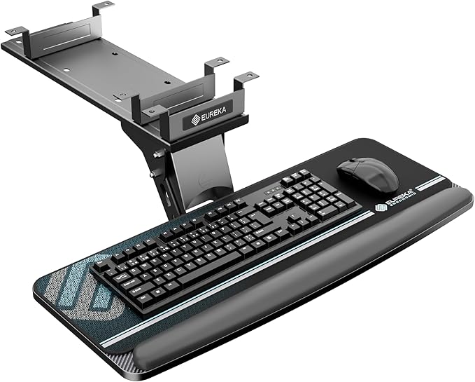 EUREKA ERGONOMIC Keyboard Tray Height Adjustable, Swivel Tilt Computer Keyboard Drawer Under Desk, 25x9.13'' Sliding Keyboard & Mouse Platform with Mouse Pad for Typing, Black-DeskLoop Office