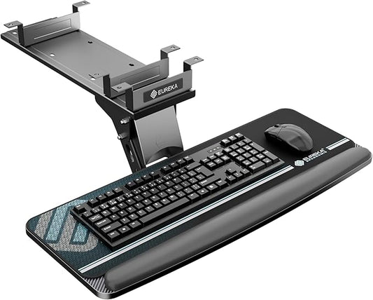 EUREKA ERGONOMIC Keyboard Tray Height Adjustable, Swivel Tilt Computer Keyboard Drawer Under Desk, 25x9.13'' Sliding Keyboard & Mouse Platform with Mouse Pad for Typing, Black-DeskLoop Office