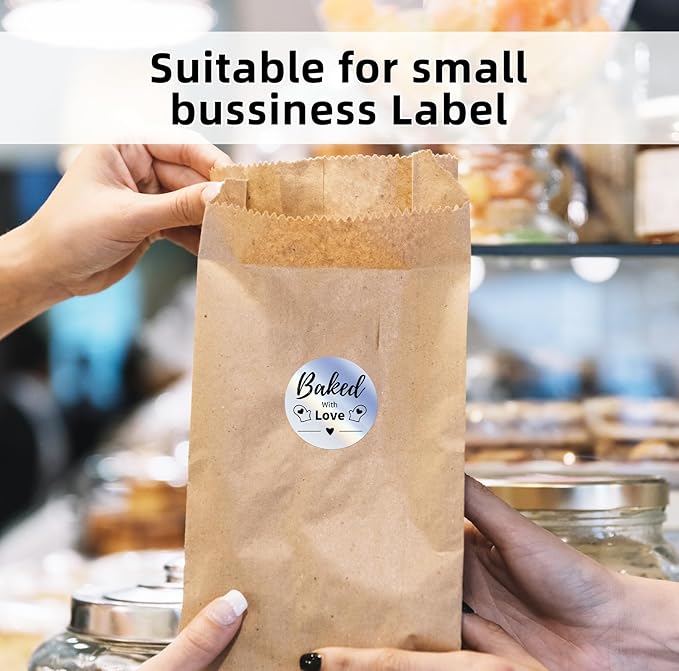 2'' Circle Thermal Labels, Holographic Sliver 400pcs Round Thermal Printer Labels, Multi-Purpose Stickers for Logo Design, Name/Price Tag, Address, QR Code-DeskLoop Office