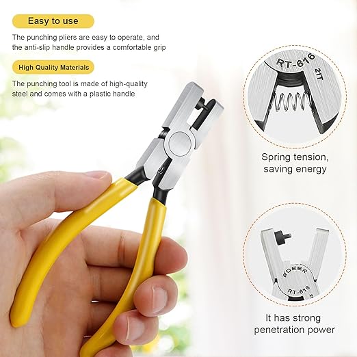 2.0mm Steel & Plastic Leather Hole Punch Tool - Precision Hand Puncher for Watch Bands, Belts, Dog Collars, Shoes, DIY Crafts (Yellow Handle, Long-Lasting & Portable)