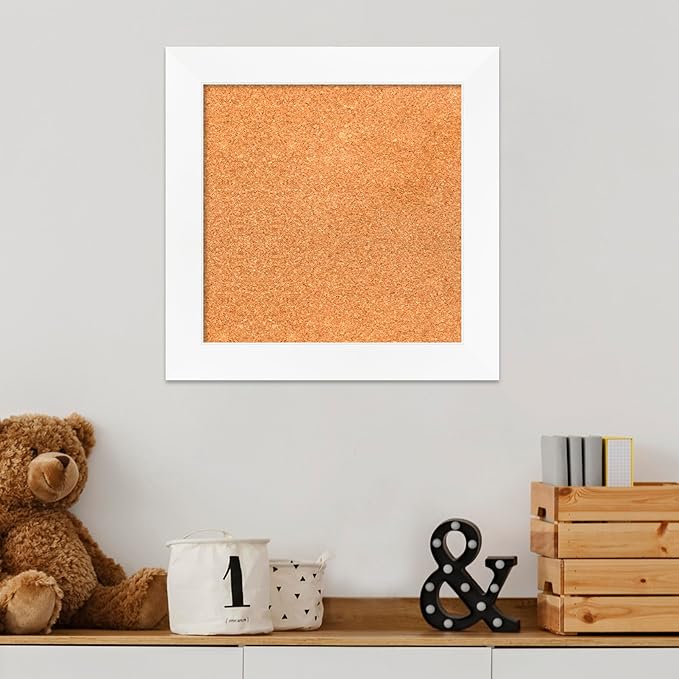 Amanti Art Natural Cork Board for Wall, 17x17 Vision Board with White Frame, Small Corkboard Office Decor for Home Organization, Modern Corkboard Pinboard to Display Items for Home Organization in-DeskLoop Office