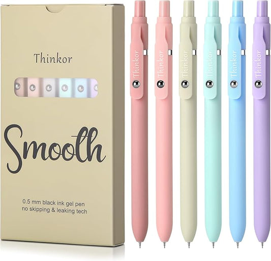 thinkor Gel Pens, 6 Pcs 0.5mm Quick Dry Black Ink Pens Fine Point Smooth Writing Pens, Cute Office School Supplies Gifts for Women (6 Pcs Boho -Black Ink)-DeskLoop Office