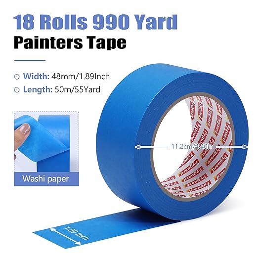 18 Rolls Painters Tape 2 Inches Wide Blue Painters Tape 18 Roll x 1.89 Inch x 55 Yards Blue Masking Tape for Home Decoration DIY Furniture-DeskLoop Office