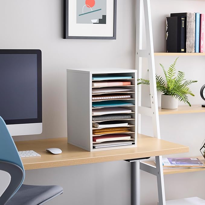 Safco Products Vertical Desktop Sorter, 11 Compartment, White-DeskLoop Office