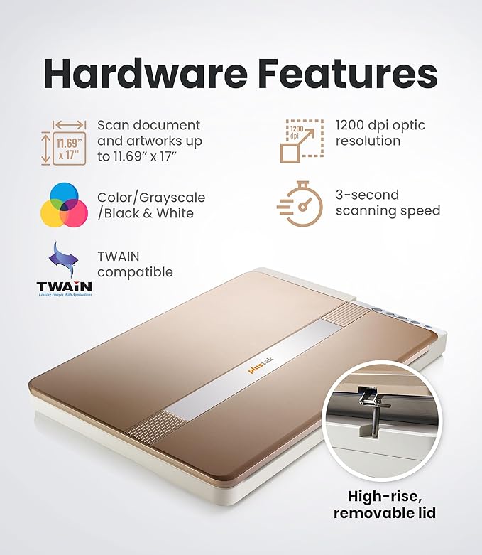 Plustek OpticSlim 1680 - High Speed Large Format Flatbed Scanner, scan Tabloid Size in 3 Seconds. Dual View Function Enable You to Quickly Check The Image Adjustment Effect-DeskLoop Office