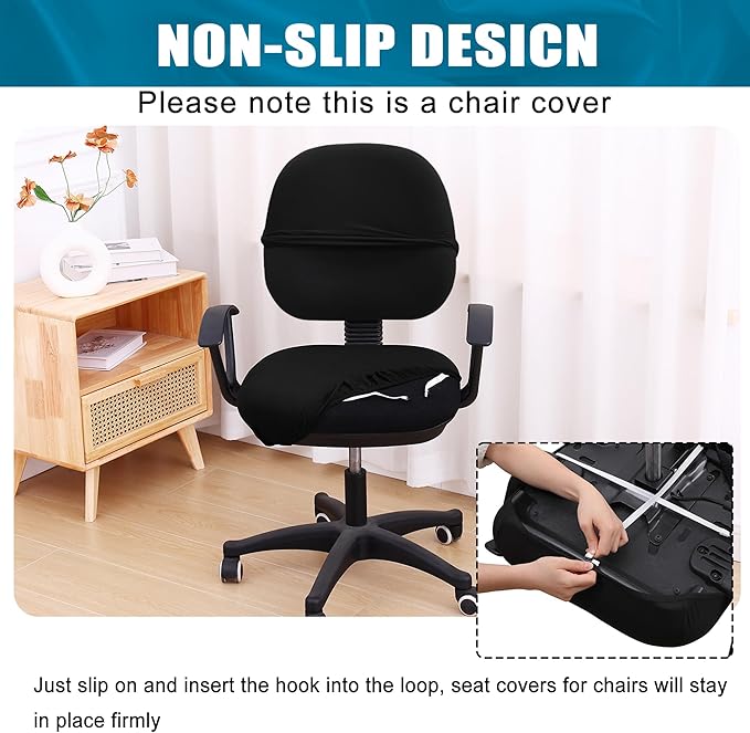 Smiry Stretch Printed Office Computer Chair Covers, Universal Washable Removable Desk Rotating Chair Slipcovers Protector, Seat + Backrest Cover - Black-DeskLoop Office