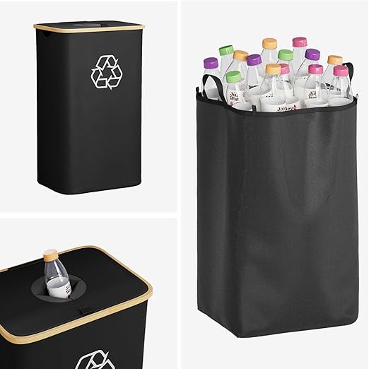 SpaceAid Recycling Bin for Kitchen 26 Gallon, 100L Recycle Bin with Lid and 2 Reusable Inner Bags, for Bottle Can Glass Plastic Stickers, Black-DeskLoop Office