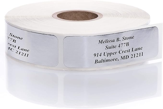 Silver Foil Personalized Return Address Labels Without Dispenser - Roll of 250 Custom Stickers-DeskLoop Office