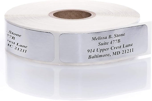 Silver Foil Personalized Return Address Labels Without Dispenser - Roll of 250 Custom Stickers-DeskLoop Office