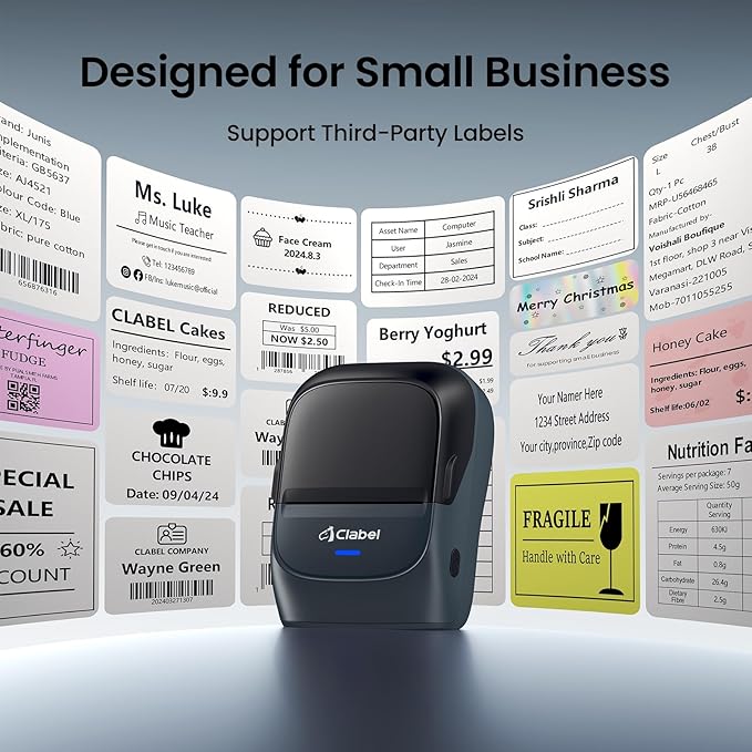 CLABEL Thermal Label Maker Machine: 221B Bluetooth Label Maker Machine with Tape Mini Sticker Printer Barcode Printer Compatible with Smartphone with 1 Roll 40x30mm Label (Blue)-DeskLoop Office