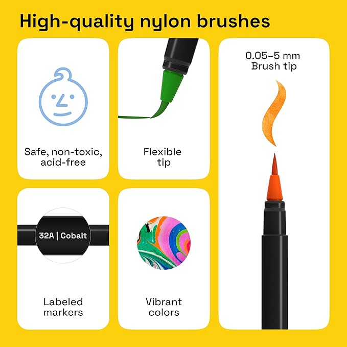 ARTISTRO 100 Watercolor Markers Teacher Appreciation Gifts – Brush Pens, Fineliner, Water Brush, Portable Bag – Vibrant, Washable, Non-Toxic – Ideal Gift for Women for Coloring, Calligraphy & Art-DeskLoop Office