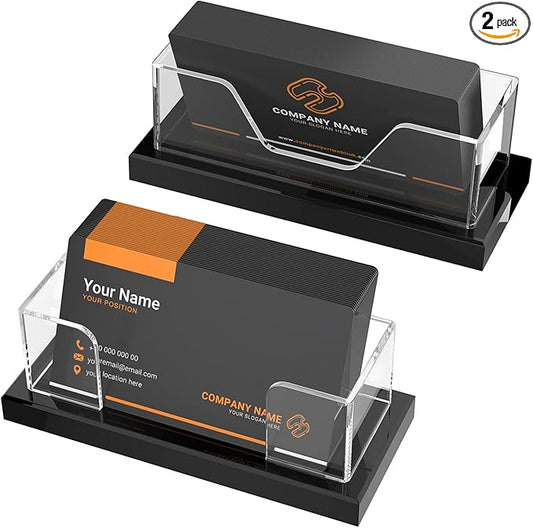 LUGUNU Business Card Holder for Desk 2 Pack – Clear Acrylic Card Display Stand Holds 100 Cards, Office Desktop Organizer(4.5x1.9x1.6inches)-DeskLoop Office