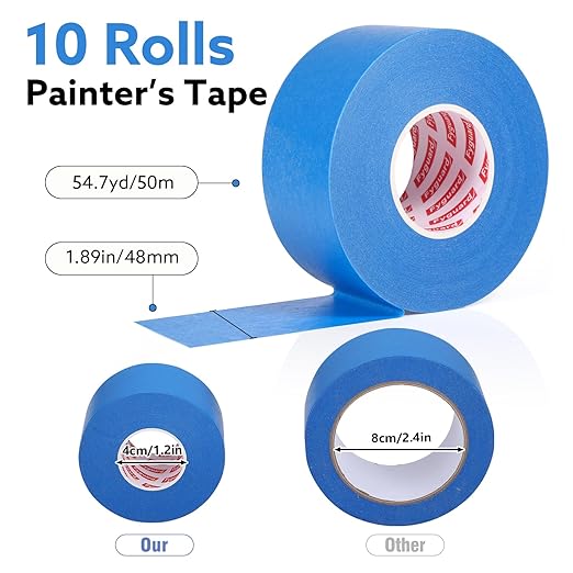 10 Rolls Painters Tape Blue Painters Tape 2 Inch Wide, General Purpose Masking Tape Bulk, 1.89 in x 55 Yd Blue Tape for Wall Painting Home Improvement DIY Crafts, Total 550 Yards-DeskLoop Office