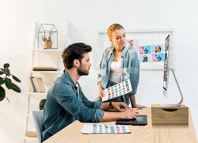 Zimilar Monitor Stand Riser, 2 Tiers Laptop Computer Monitor Riser for PC Screen, iMac, Desktop Wooden Screen Monitor Stand Riser with Storage Organizer for Home Office-DeskLoop Office